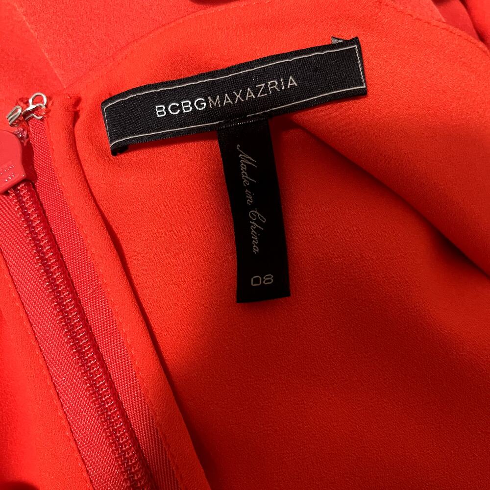 BCBGMaxAzria Faux Wrap Ruched Ruffle Red Dress - Picture 4 of 5